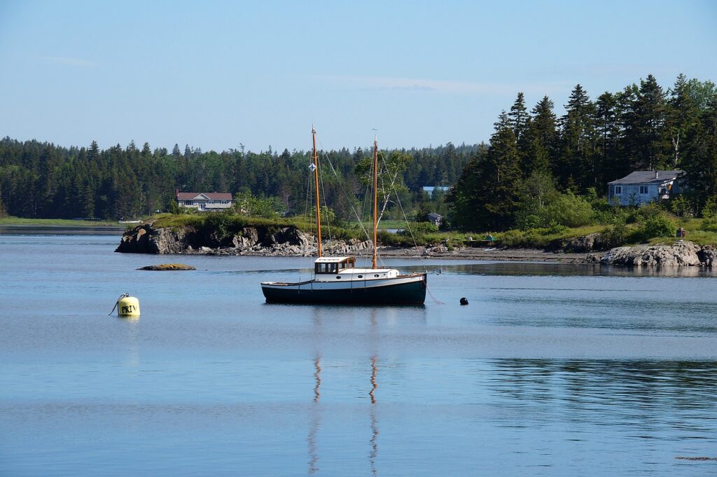 fishing boat, bay, deer island